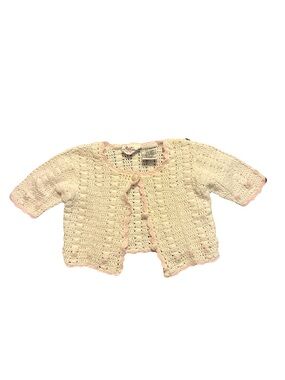 Vintage Rose Cottage Baby Crochet Cardigan Sweater White Pink 3-6 Months